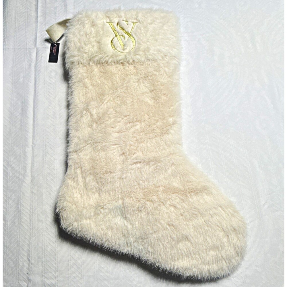 Victoria's Secret White Faux Fur VS Monogram Personalized Stocking Hanging Loop